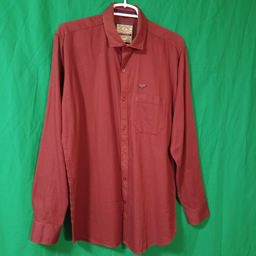 Crismond Mens XL Long Sleeve Button Down Shirt Burgundy Textured Waffle REF-1992